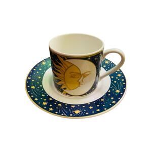 Set Of 4 Vitromaster Galaxy Celestial Sun Moon Stars Espresso Cups and Saucers